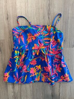 J. Crew Tropical Spaghetti Strap Cropped Tie Back Tank